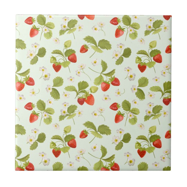 Strawberry Fruit, Leaves and Flowers   Tile (Front)