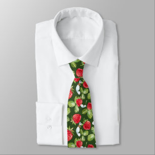 Strawberry Fruit, Leaves and Honey Bee  Tie