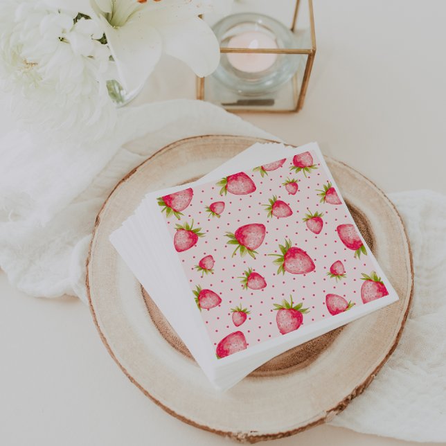 Strawberry Fruit Pink Green Party Napkin (Creator Uploaded)
