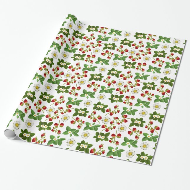 Strawberry Fruit with Flowers Wrapping Paper (Unrolled)