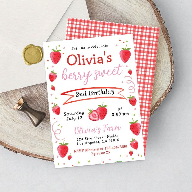 Strawberry Fruits Farm Girl Birthday Invitation (Creator Uploaded)