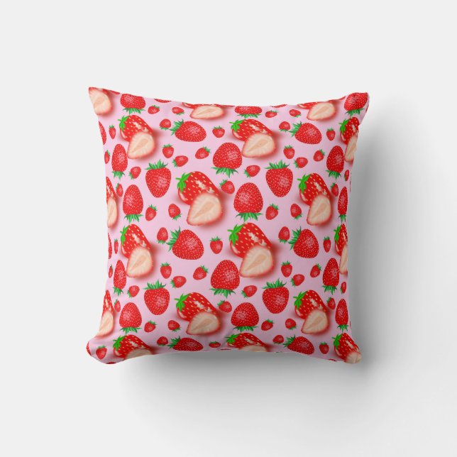 Strawberry Fruits on Pink Pattern Design Cushion (Front)