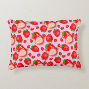 Strawberry Fruits on Pink Pattern Design Decorative Cushion