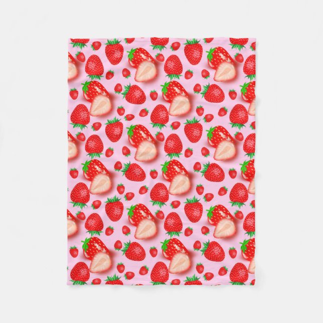 Strawberry Fruits on Pink Pattern Design Fleece Blanket (Front)