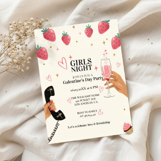 Strawberry Galentine's Girls Night Party Invitation
