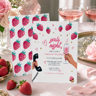 Strawberry Galentine's Girls Night Party Invitation