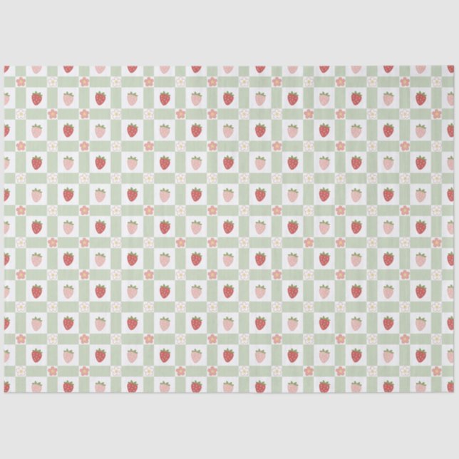 Strawberry Gingham Berry Themed Tissue Paper (Front)
