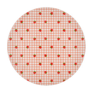 Strawberry & Gingham Check (Salmon Pink) Cutting Board