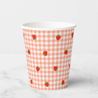 Strawberry & Gingham Check (Salmon Pink) Paper Cups
