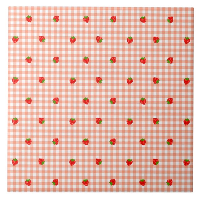 Strawberry & Gingham Check (Salmon Pink) Tile (Front)