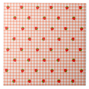 Strawberry Gingham Check Salmon Pink Tile
