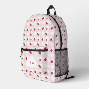 Strawberry Gingham Custom Monogram Pink Cute Printed Backpack