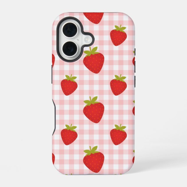 strawberry gingham iPhone 16 case (Back)