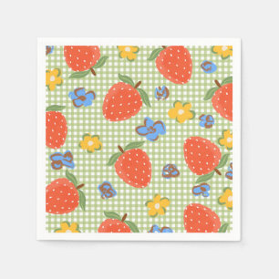 Strawberry Gingham Paper Napkin Summer Party