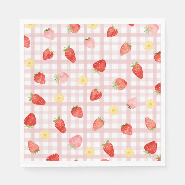 Strawberry Gingham Paper Napkins (Front)
