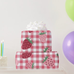 Strawberry Gingham Pattern Wrapping Paper