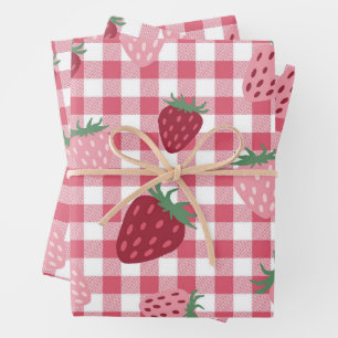  Strawberry Gingham Pattern Wrapping Paper Sheet