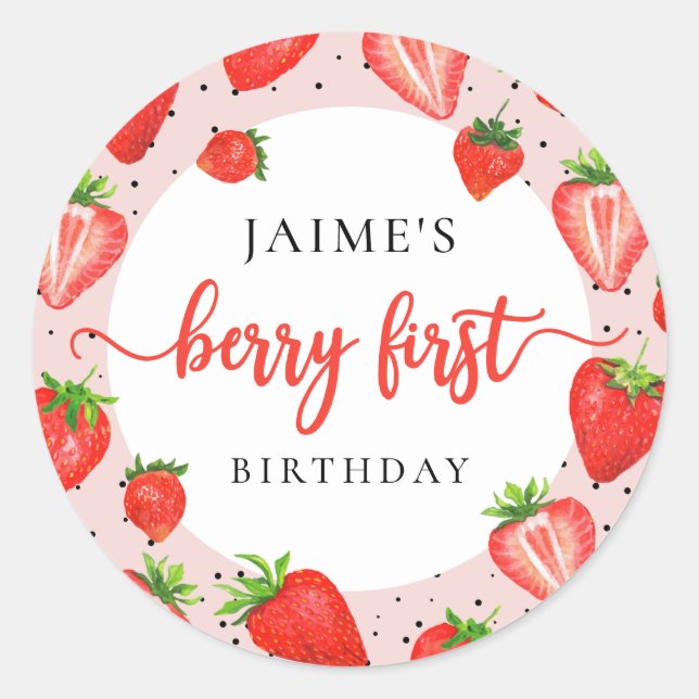 Strawberry Girl 1st Birthday Berry First Birthday Classic Round Sticker (Front)