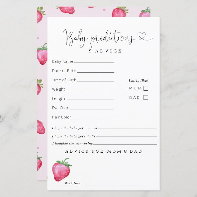 Strawberry Girl Baby Shower Predictions Advice (Front/Back)