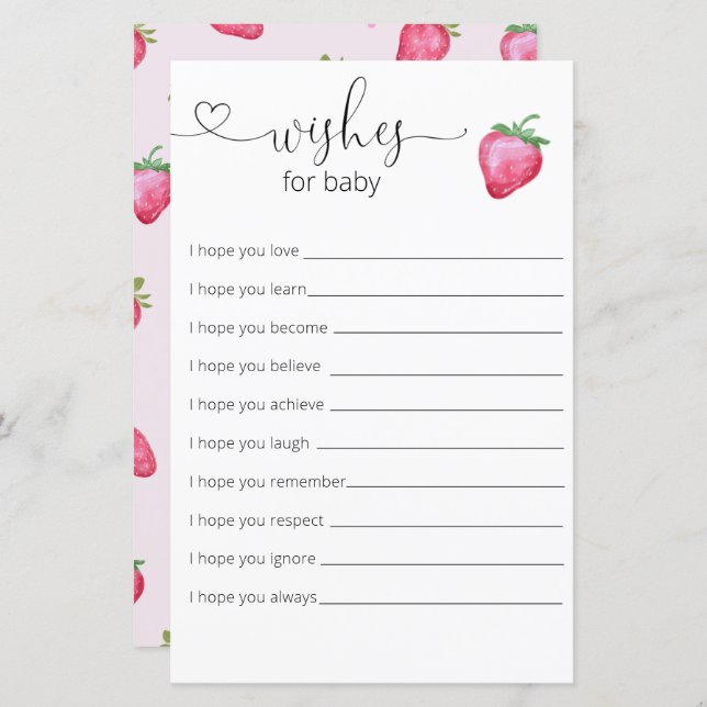 Strawberry  Girl  Baby Shower Wishes For Baby (Front/Back)