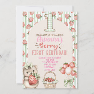 Strawberry girl berry 1st first birthday invite. invitation