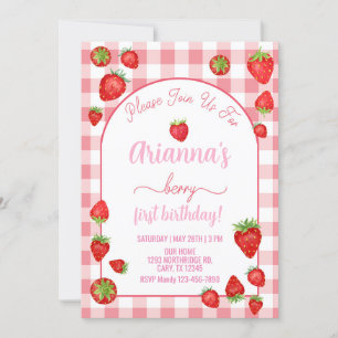 Strawberry girl berry 1st first birthday invite. invitation