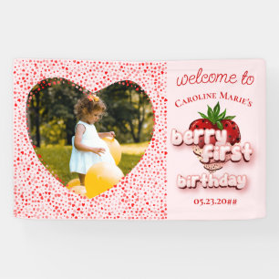 Strawberry Girl Berry First 1st Birthday Photo Banner