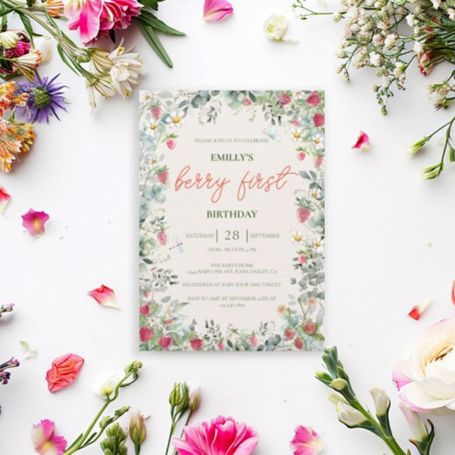 Strawberry Girl Berry First Birthday Invitation (Creator Uploaded)