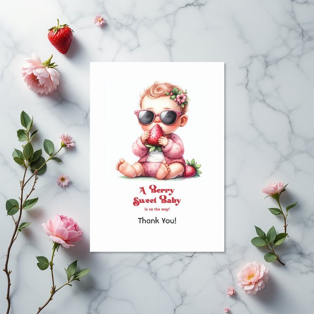 Strawberry Girl Berry Sweet Baby Shower  Thank You Card (Strawberry Girl Berry Sweet Baby Shower Thank You Card)