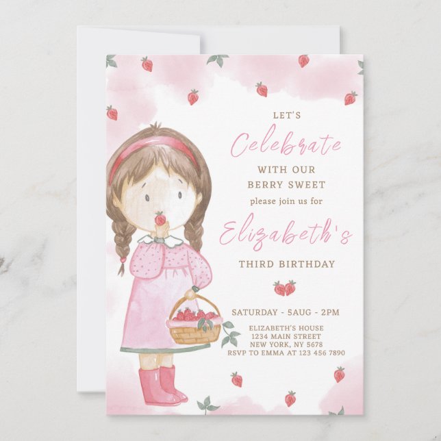 Strawberry Girl Birthday Invitation (Front)