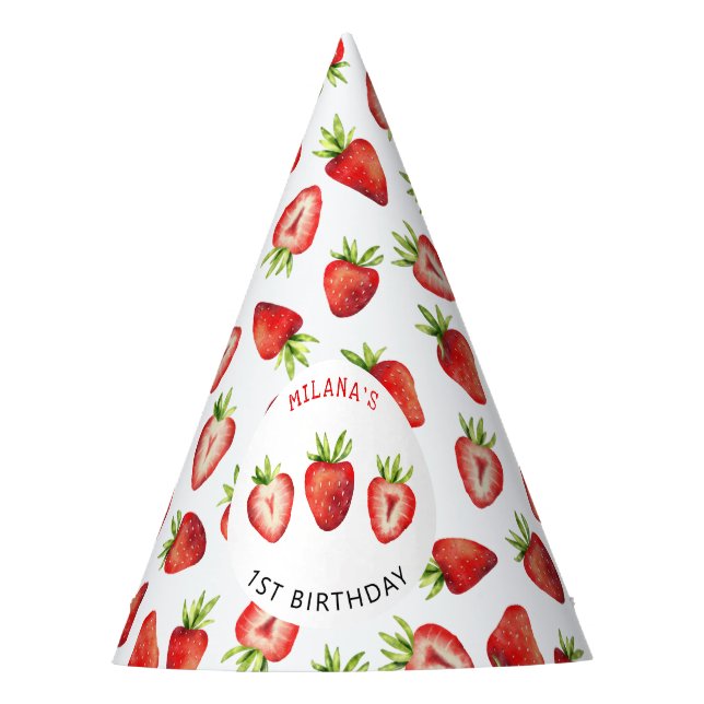 Strawberry Girl Birthday Party Hat (Front)