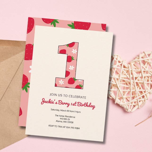 Strawberry Girls 1st Birthday Party Invitation  (Creator Uploaded)