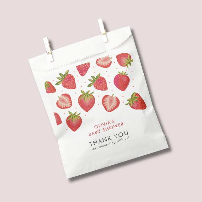 Strawberry Girls Baby Shower Favour Bags (Strawberry baby shower favor bag)
