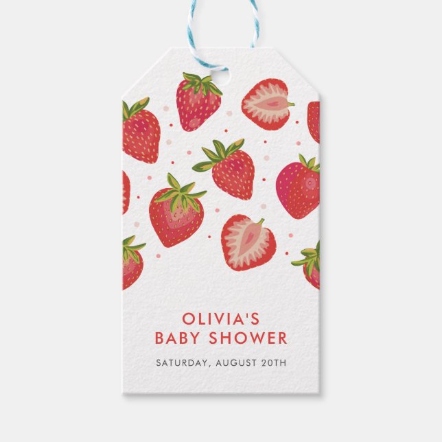 Strawberry Girls Baby Shower Gift Tags (Front)