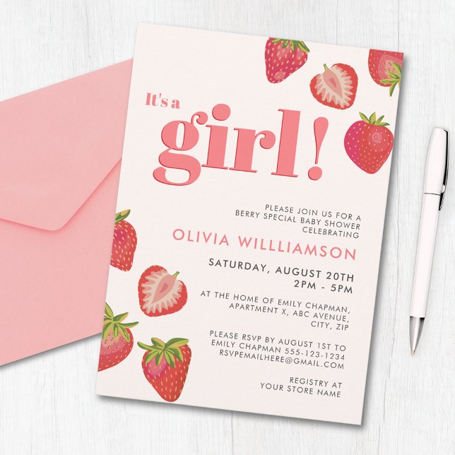 Strawberry Girls Baby Shower Invitation (Creator Uploaded)