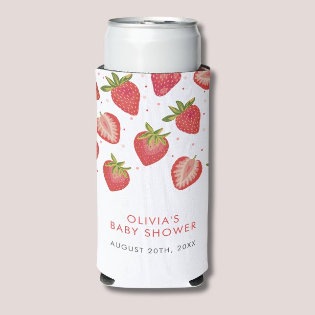 Strawberry Girls Baby Shower Seltzer Can Cooler (Strawberry baby shower can cooler. Customize with your own event details.)