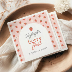 Strawberry Girls Berry First Birthday Party Napkin