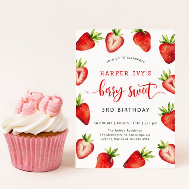 Strawberry Girl's Birthday Party | Berry Sweet Invitation (Creator Uploaded)