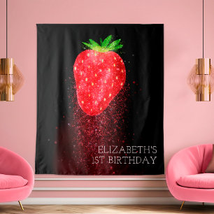 Strawberry Glitter Custom Backdrop Birthday Banner Tapestry