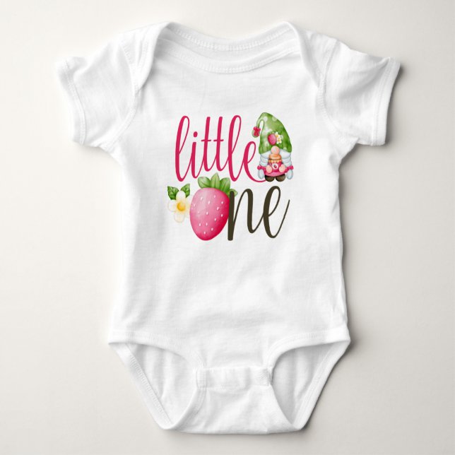 Strawberry Gnome Garden Baby Girl's 1st Birthday Bodysuit (Front)