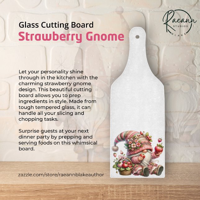 Strawberry Gnome Glass Cutting Board (Creator Uploaded)