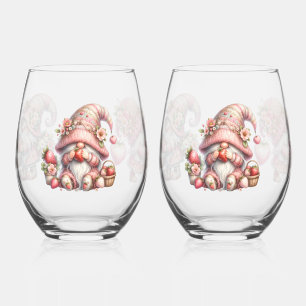 Strawberry Gnome Stemless Wineglass Set Stemless Wine Glass