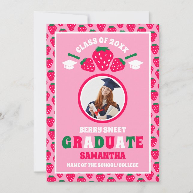 Strawberry Graduate 2 Photo Graduation Announcement (Front)