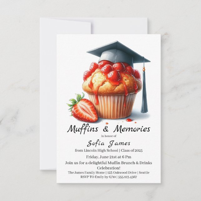 Strawberry Graduation Cupcake Brunch Celebration Invitation (Front)
