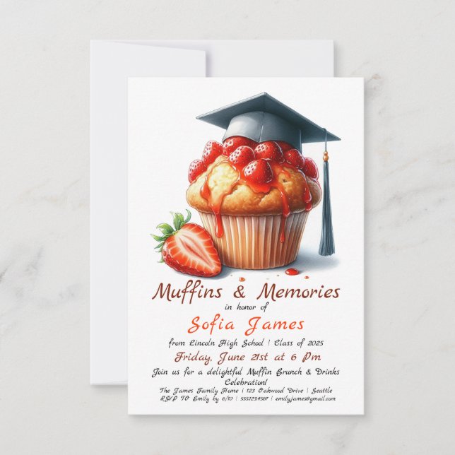 Strawberry Graduation Cupcake Brunch Celebration Invitation (Front)
