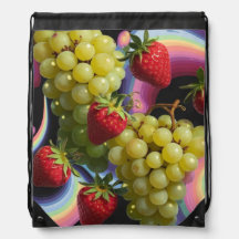Strawberry Grape Fruit Swirl Drawstring Backpack