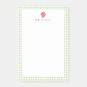 Strawberry Green Gingham Border Personalized Post-it Notes
