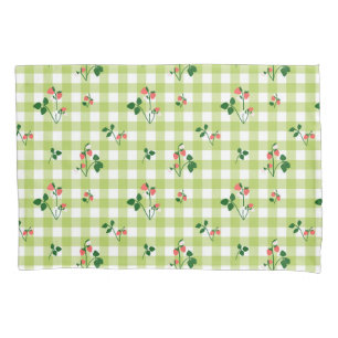 Strawberry Green Gingham Check Plaid Pattern  Pillowcase