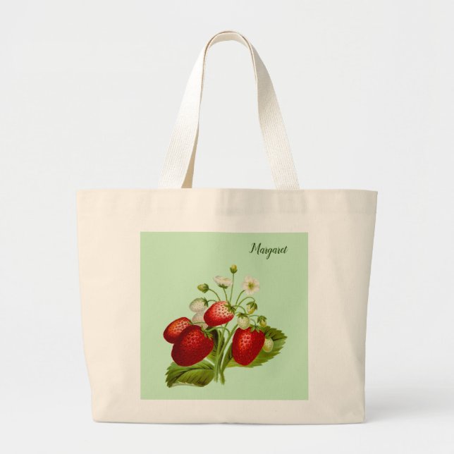 Strawberry Green Large Tote Bag (Front)