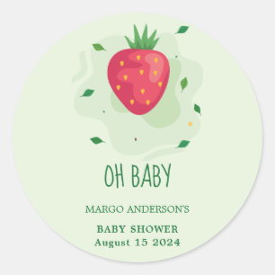 Strawberry Green Red Fruit Baby Shower Classic Round Sticker